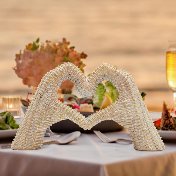 Gold Heart Hands Sculpture Room Decor Living Bedroom Bookshelf Gift for Mom Dad - Picture 5 of 7